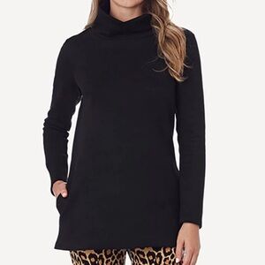 Jude Connally Sawyer Faux Suede Top Tunic Mock Cowl Neck Pockets‎ Black Small